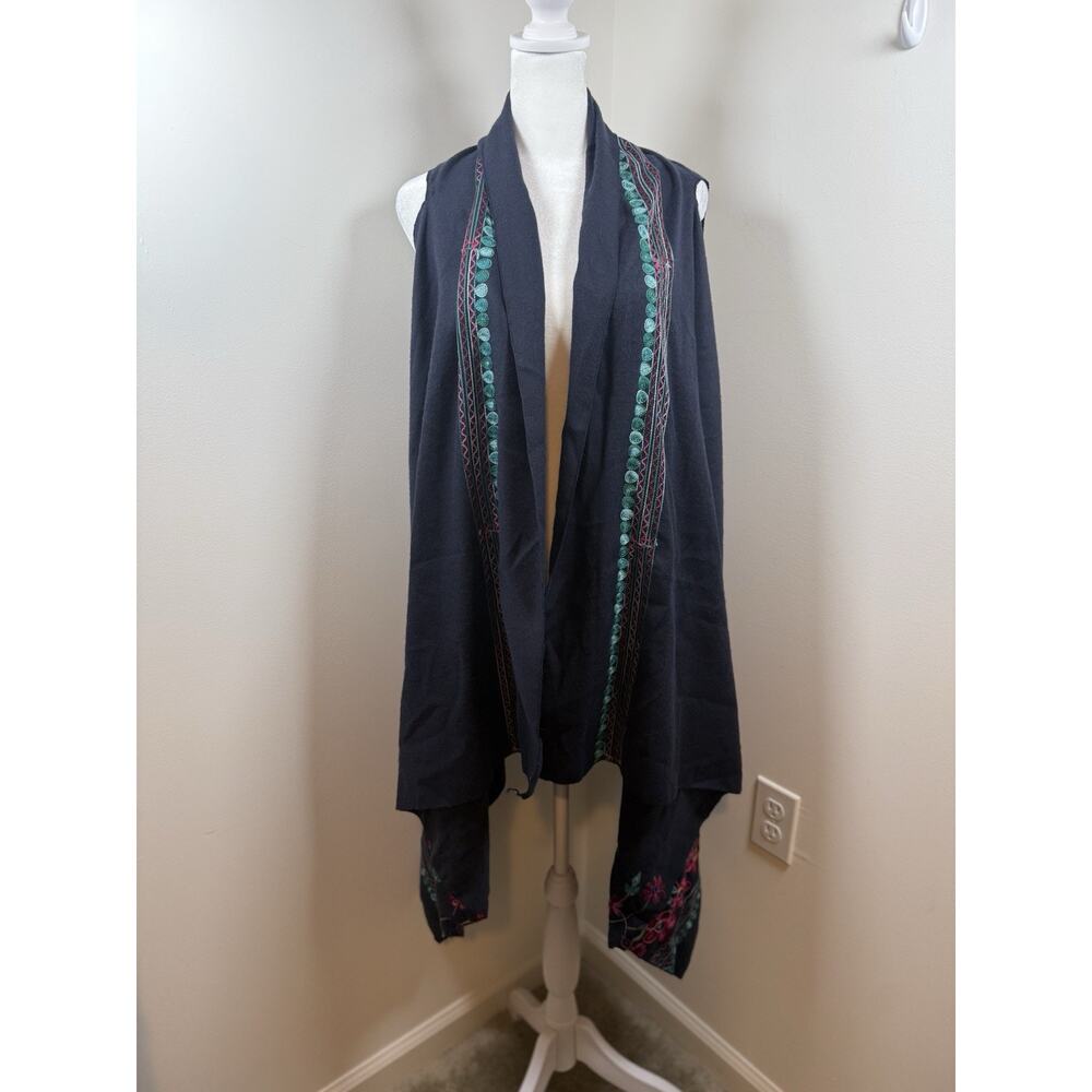 Embroidered Shawl Floral Blue Colorful One Size Boho Cottagecore Hippie Peasant - Picture 9 of 9